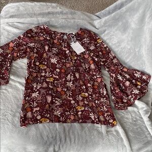 Lauren Conrad Burgundy Floral Blouse